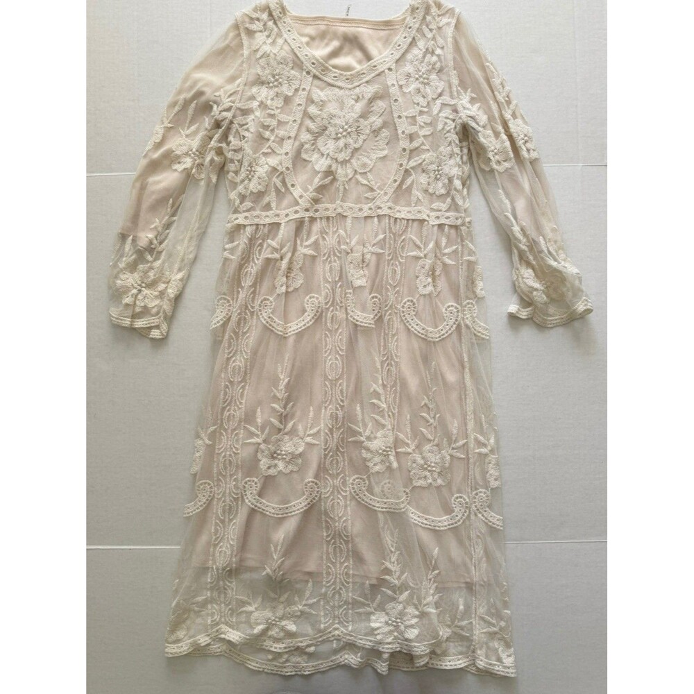 Cream Lace Sheer Midi Dress Orange Creek S M Angel Fairycore Cottagecore Sweet